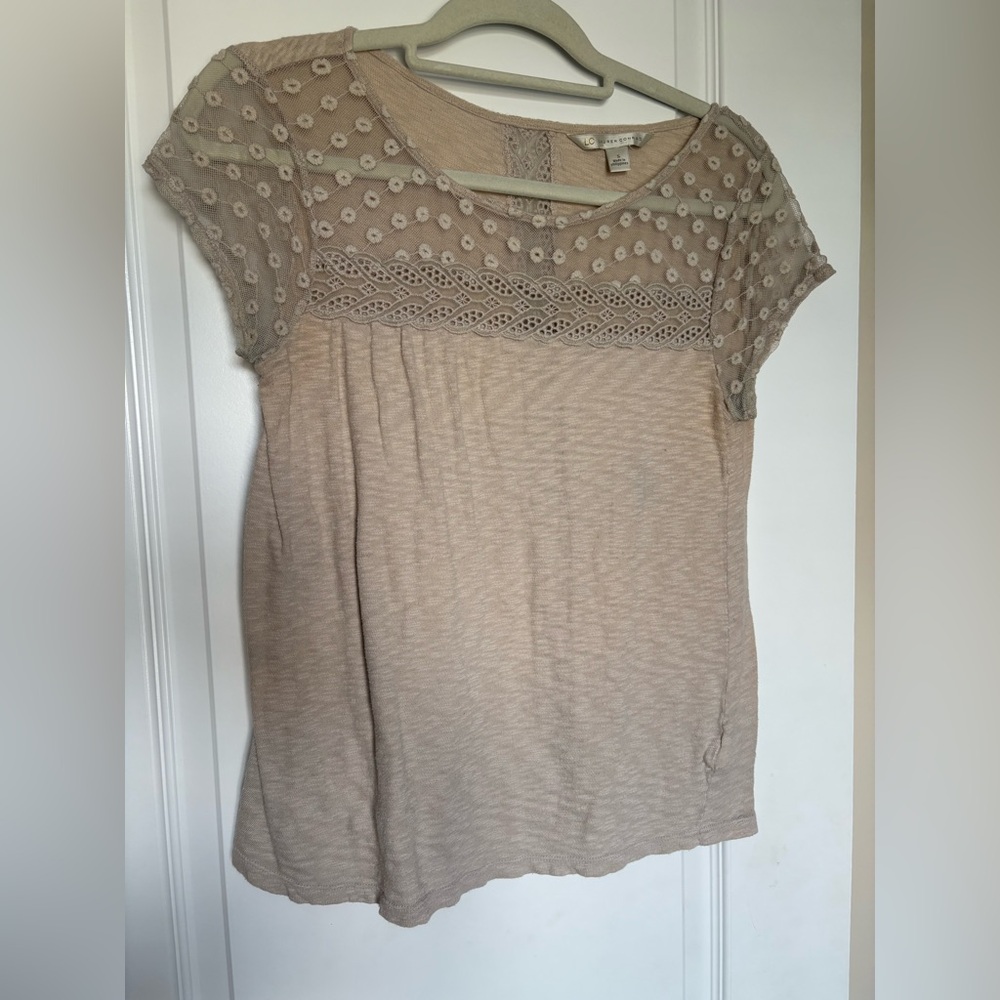 LC Lauren Conrad Tan Cap Sleeve Blouse